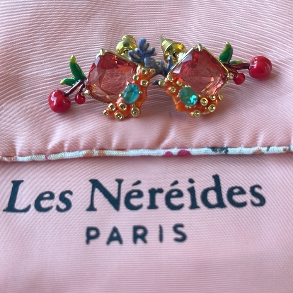 Les Nereides Sea Stud Earrings Hand Painted Enamel Rare